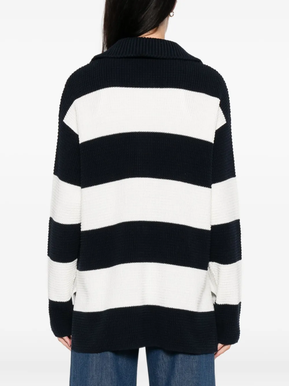 Closed striped knitted polo top Blauw