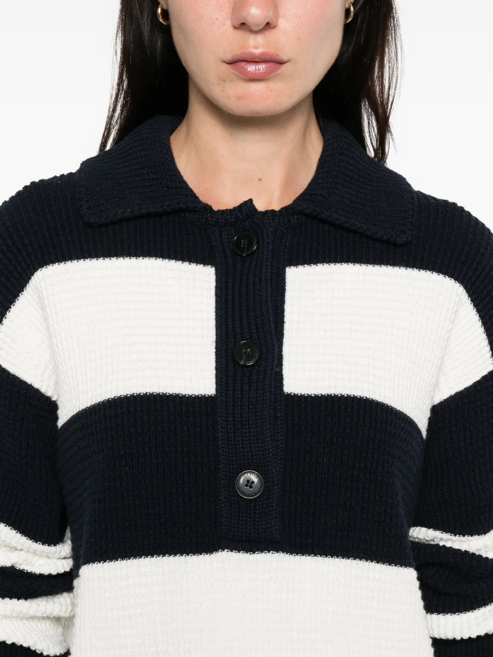 Closed striped knitted polo top Blauw