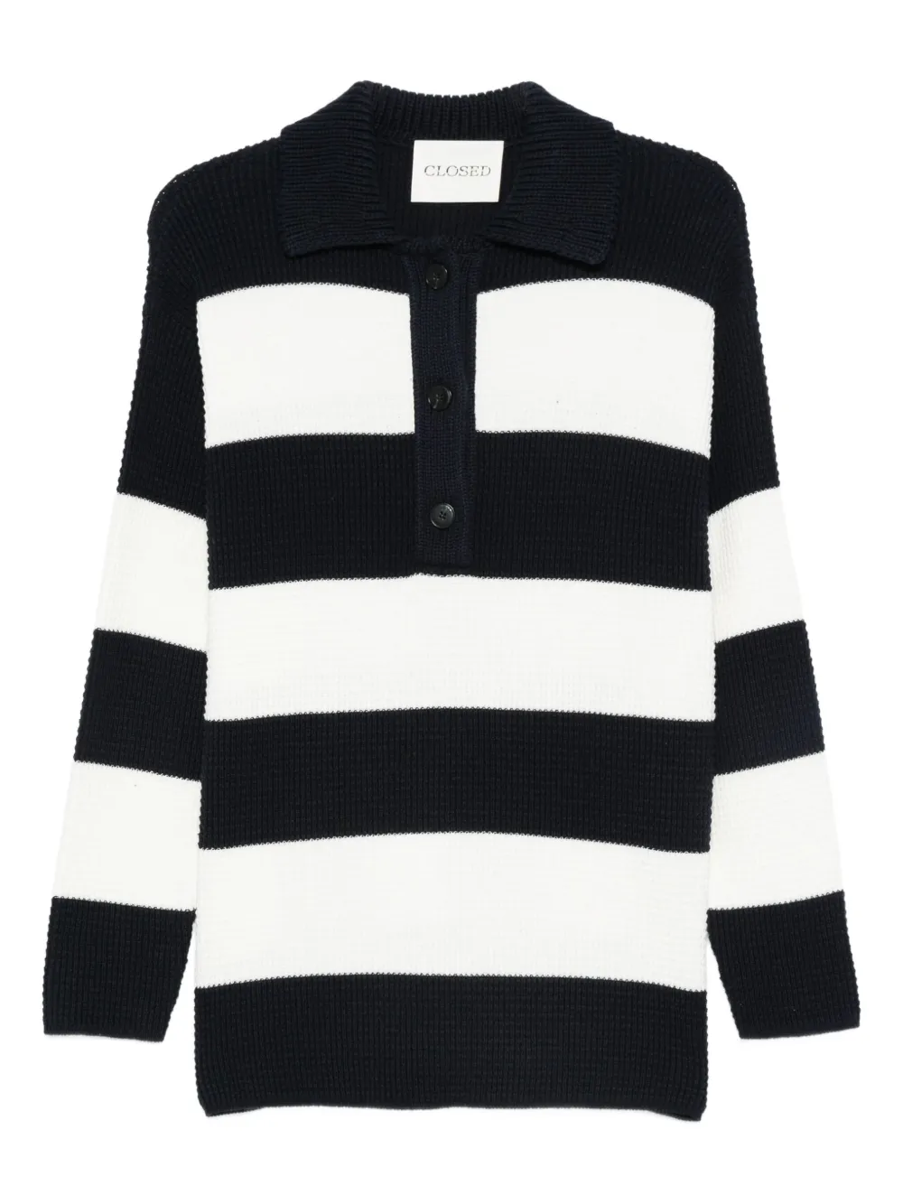 Closed striped knitted polo top Blauw
