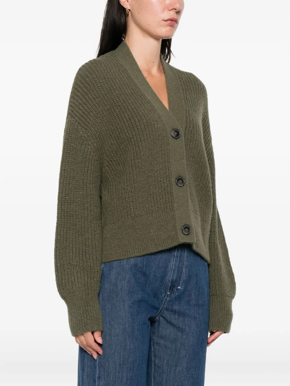 Closed ribbed buttoned cardigan Groen