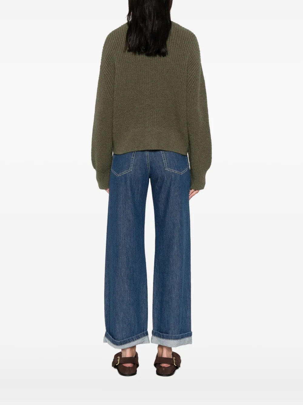 Closed ribbed buttoned cardigan Groen