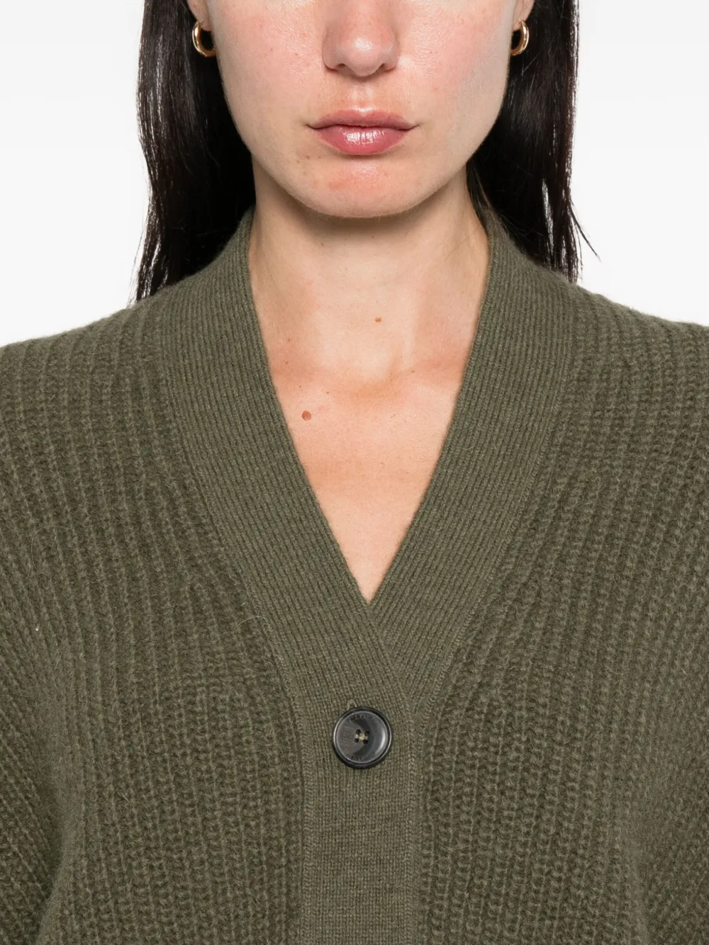 Closed ribbed buttoned cardigan Groen