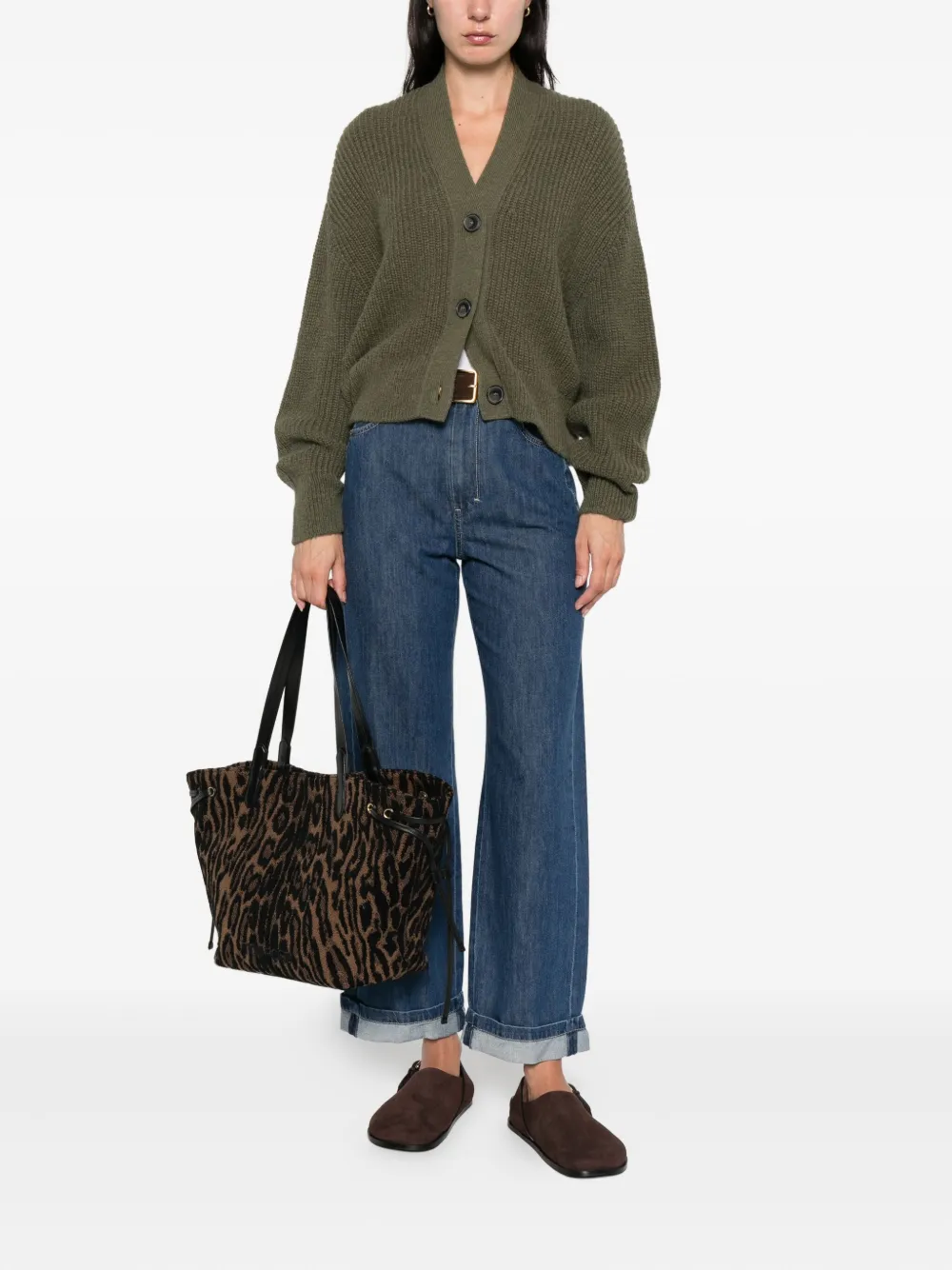 Closed ribbed buttoned cardigan Groen