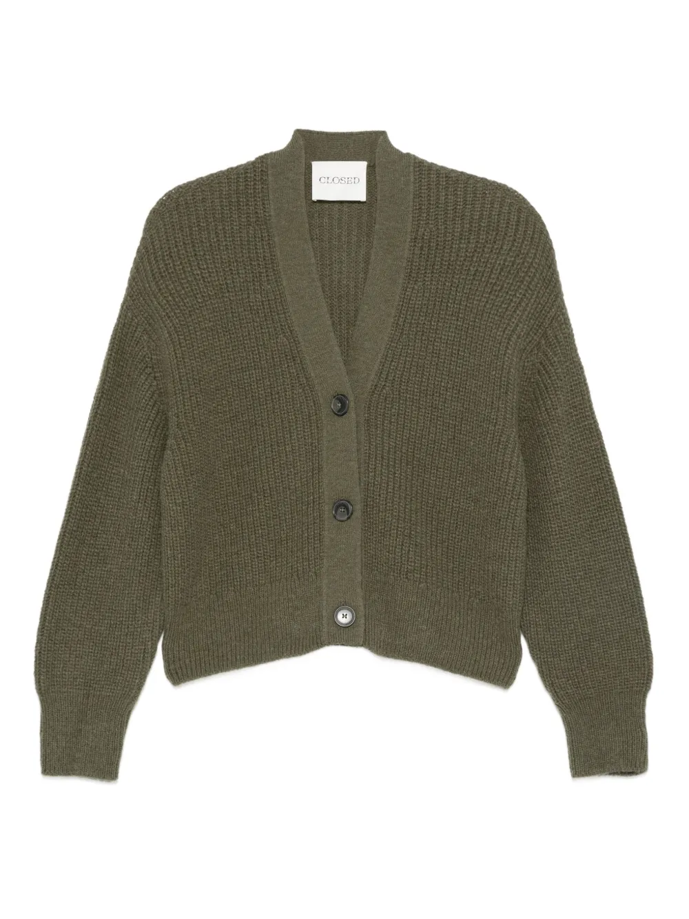 Closed ribbed buttoned cardigan Groen