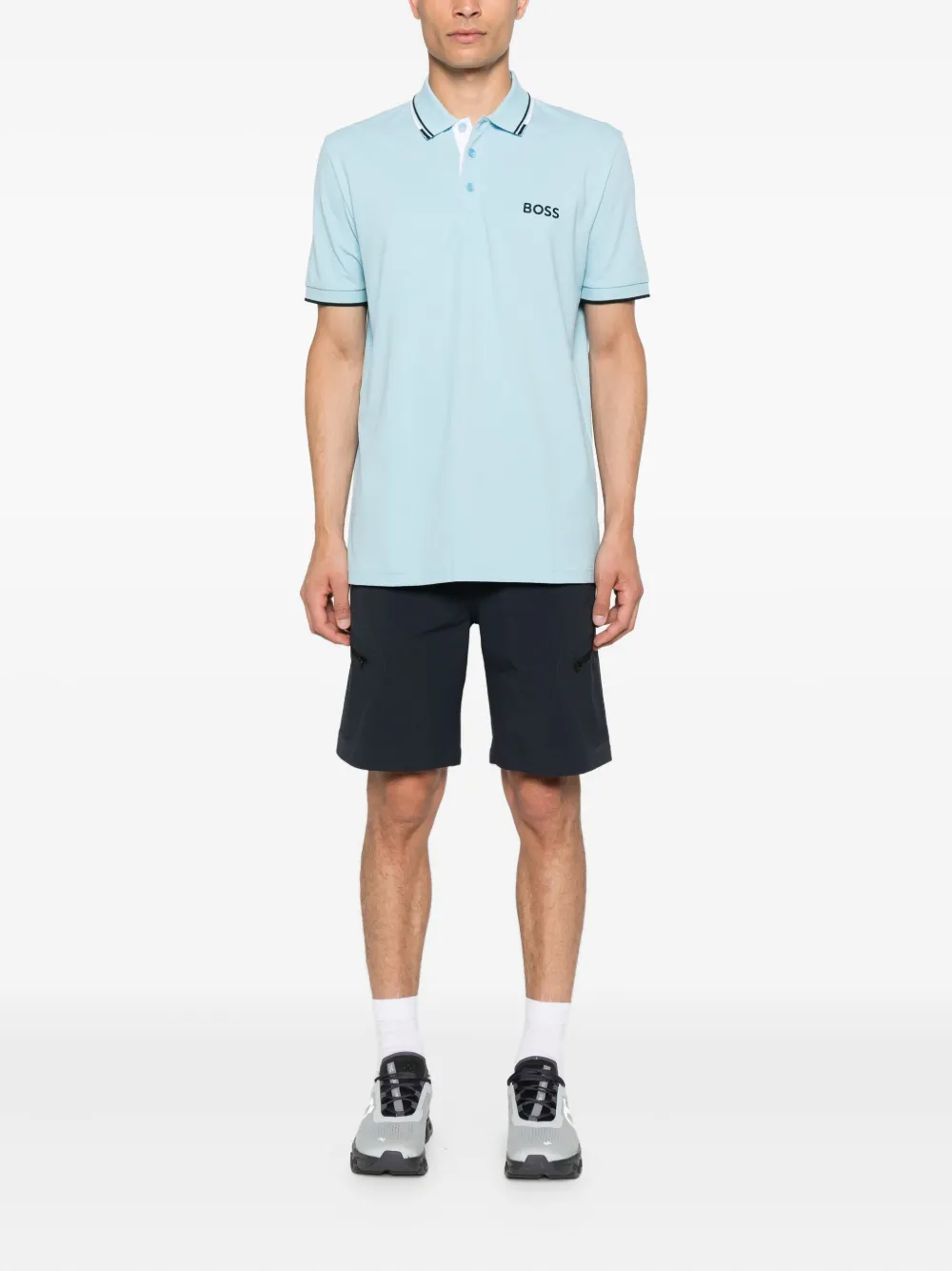 BOSS Poloshirt met gestreepte kraag Blauw