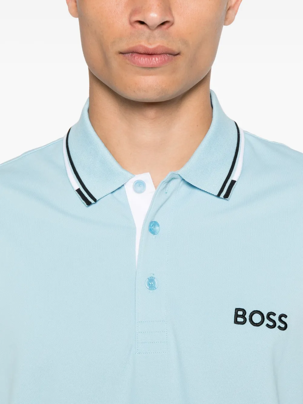 BOSS Poloshirt met gestreepte kraag Blauw