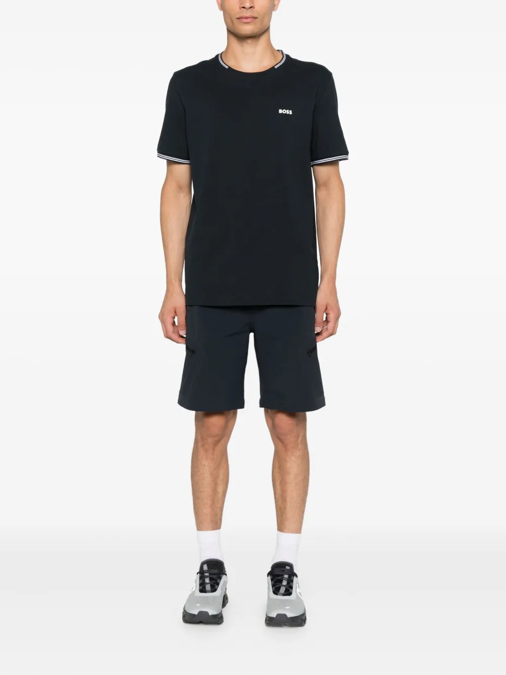 BOSS T-shirt met ronde hals en afwerking - Blauw
