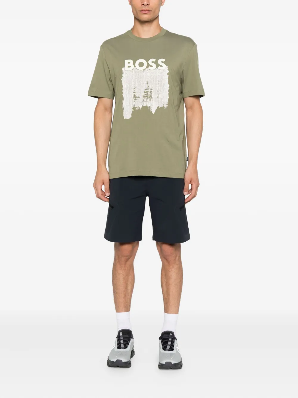 BOSS Katoenen T-shirt met logoprint - Groen