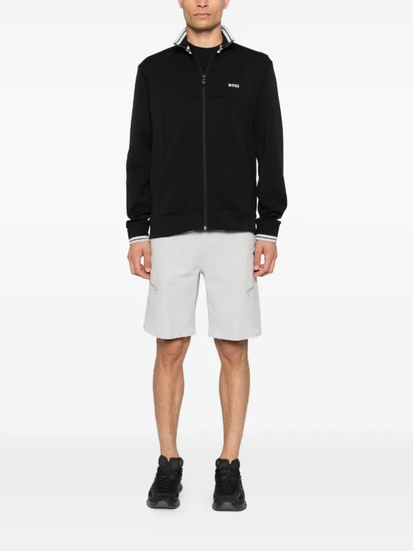 BOSS striped-cuff zip-up Sweatshirt | Black | FARFETCH