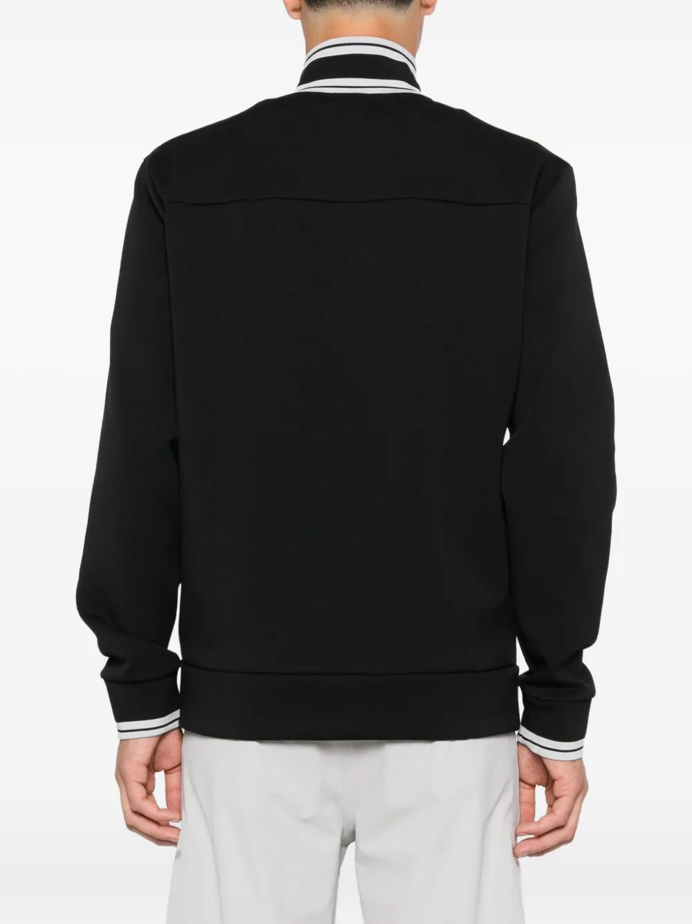 BOSS Sweater met gestreepte manchetten en rits Zwart