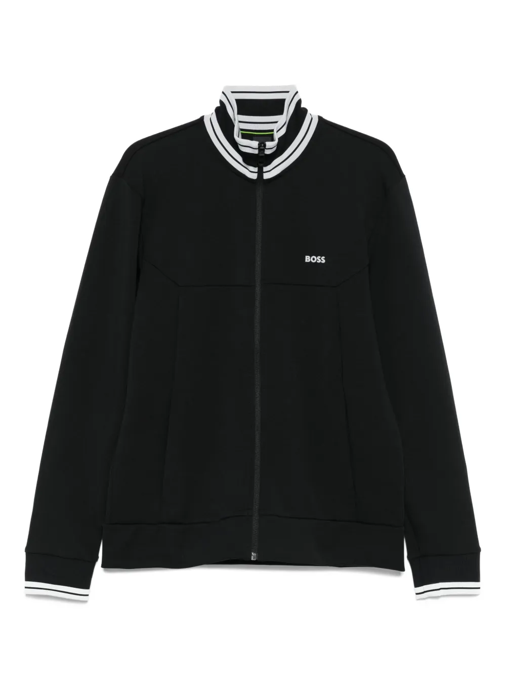 BOSS Sweater met gestreepte manchetten en rits Zwart