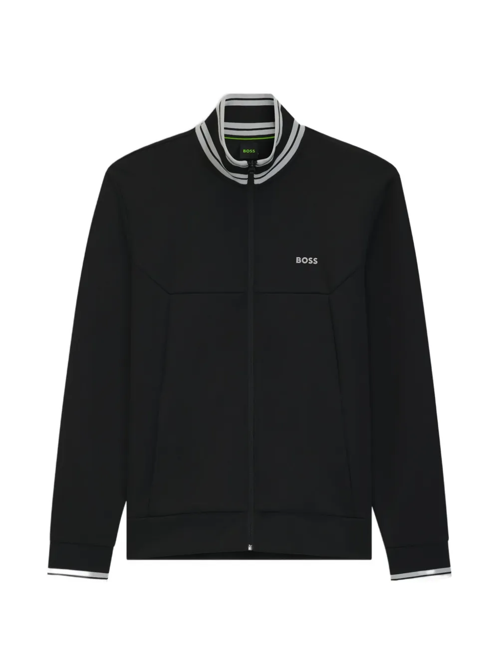 BOSS Sweater met gestreepte manchetten en rits Zwart