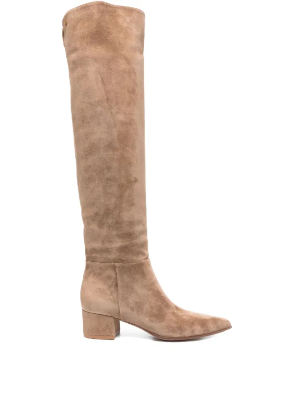 Gianvito Rossi 40mm Leather Pointed-toe Knee-high Boots in Neutrals
