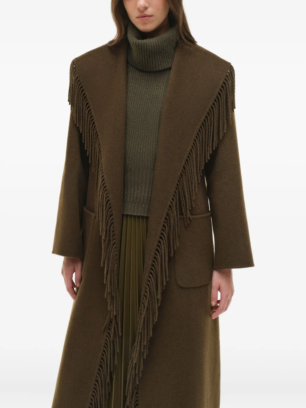 Simkhai Fringe-trimmed Belted Coat In Brown