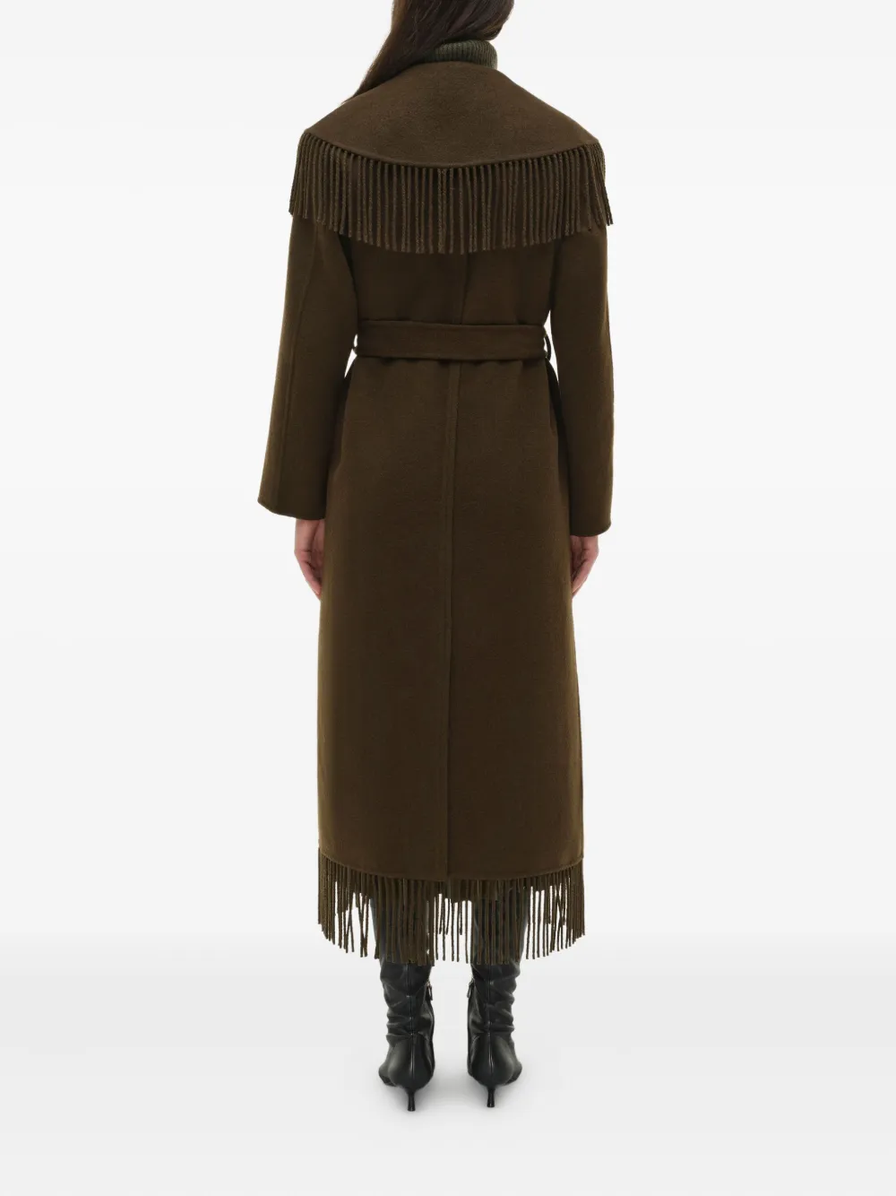 Simkhai Fringe-trimmed Belted Coat In Brown