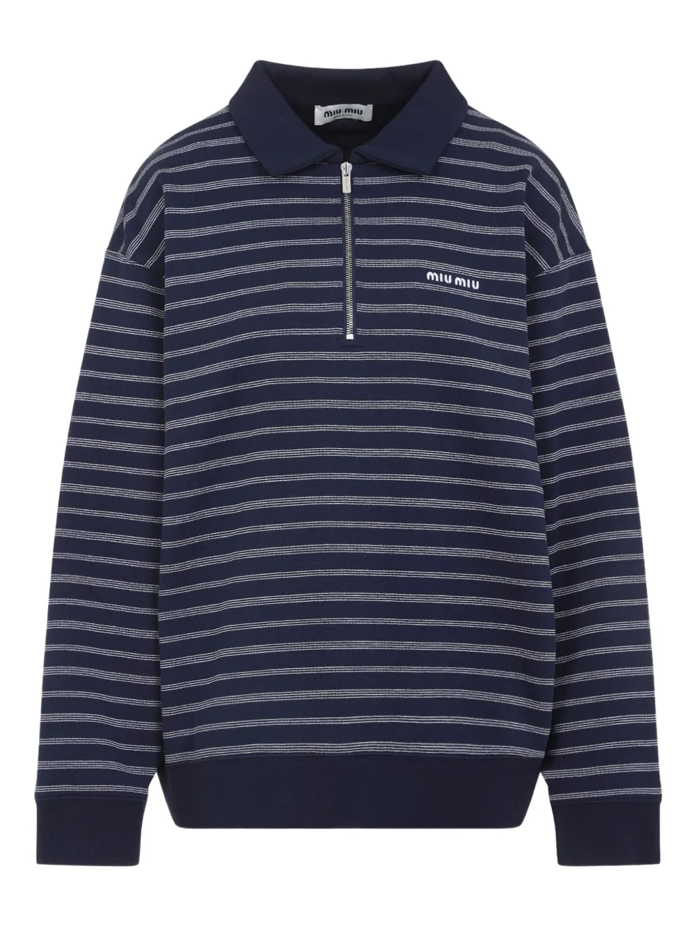 Miu striped zip-up polo top Blauw