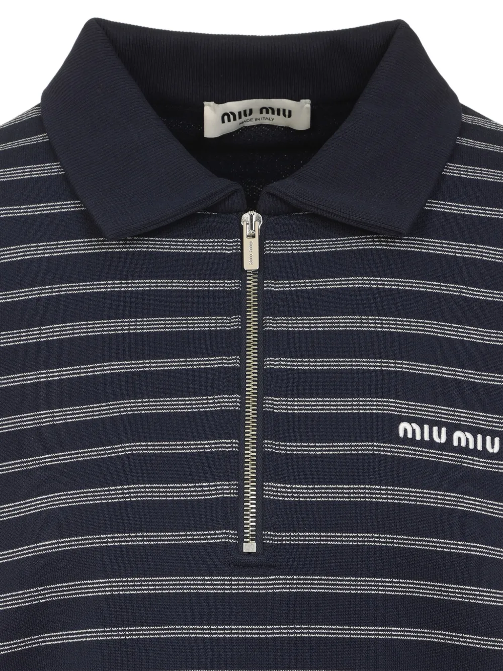Miu striped zip-up polo top Blauw