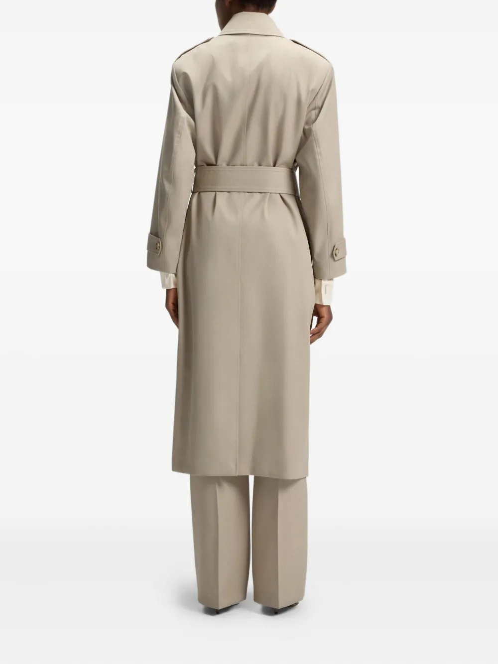 BOSS Wollen trenchcoat met ceintuur Beige