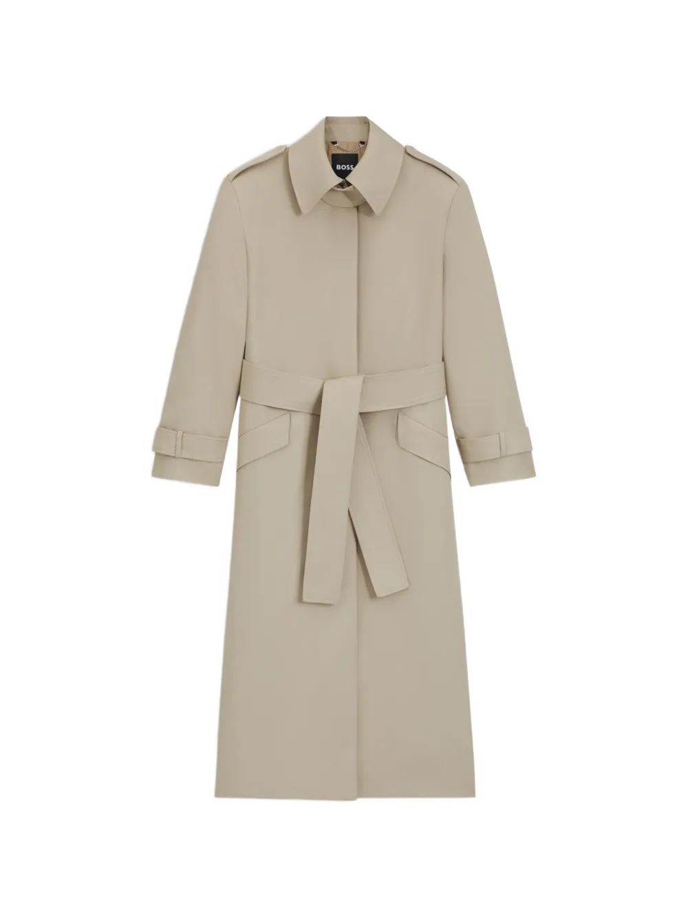 BOSS Wollen trenchcoat met ceintuur Beige
