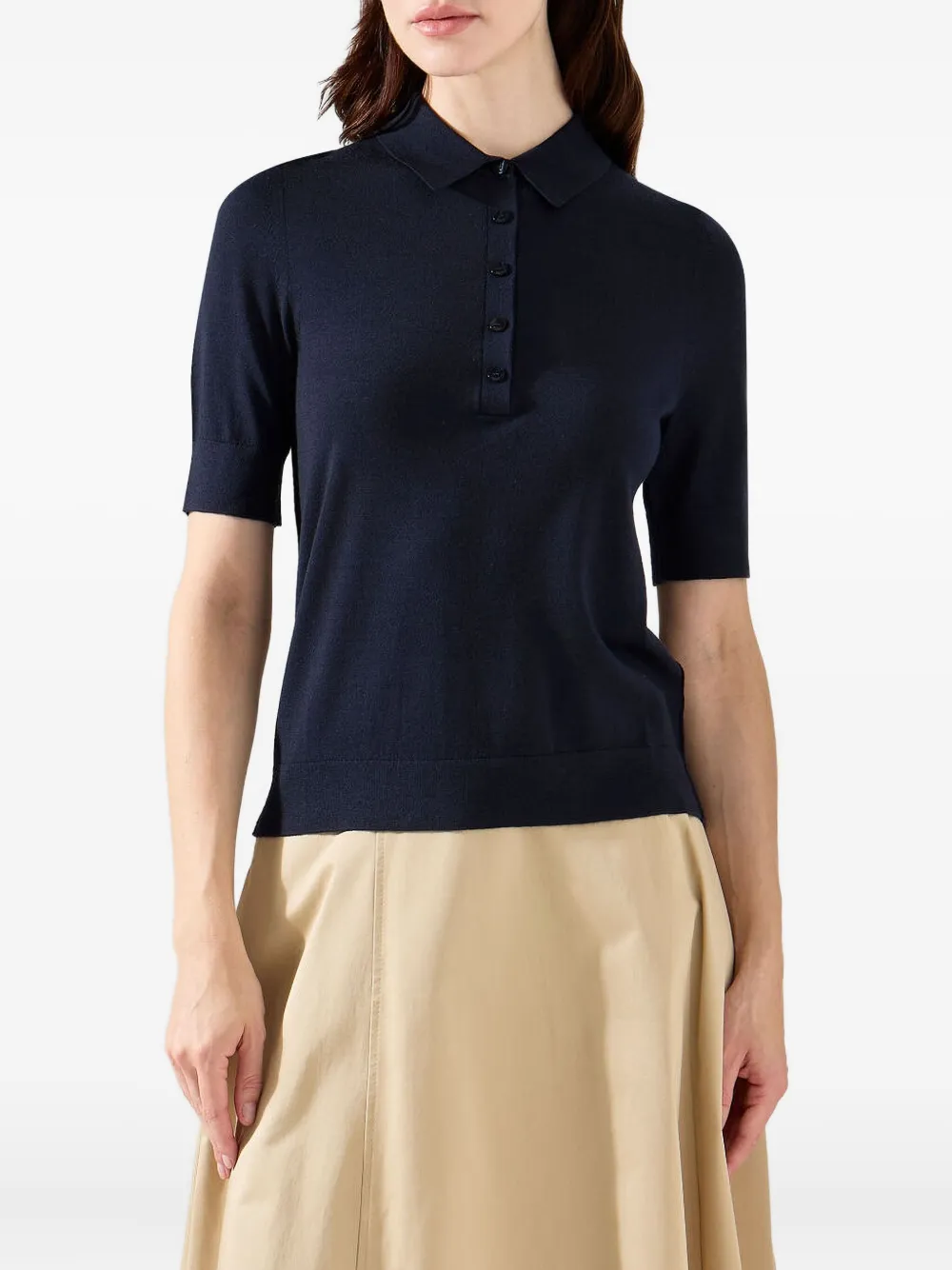 Hugo Boss Short-sleeved Wool Polo Sweater With Moisture Management In Blue