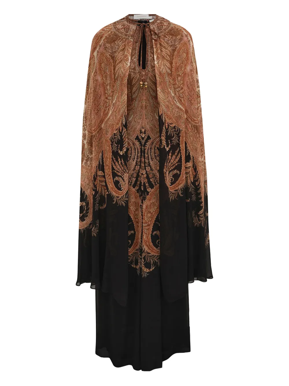 ZIMMERMANN Midi-jurk met paisley-print en cape Bruin