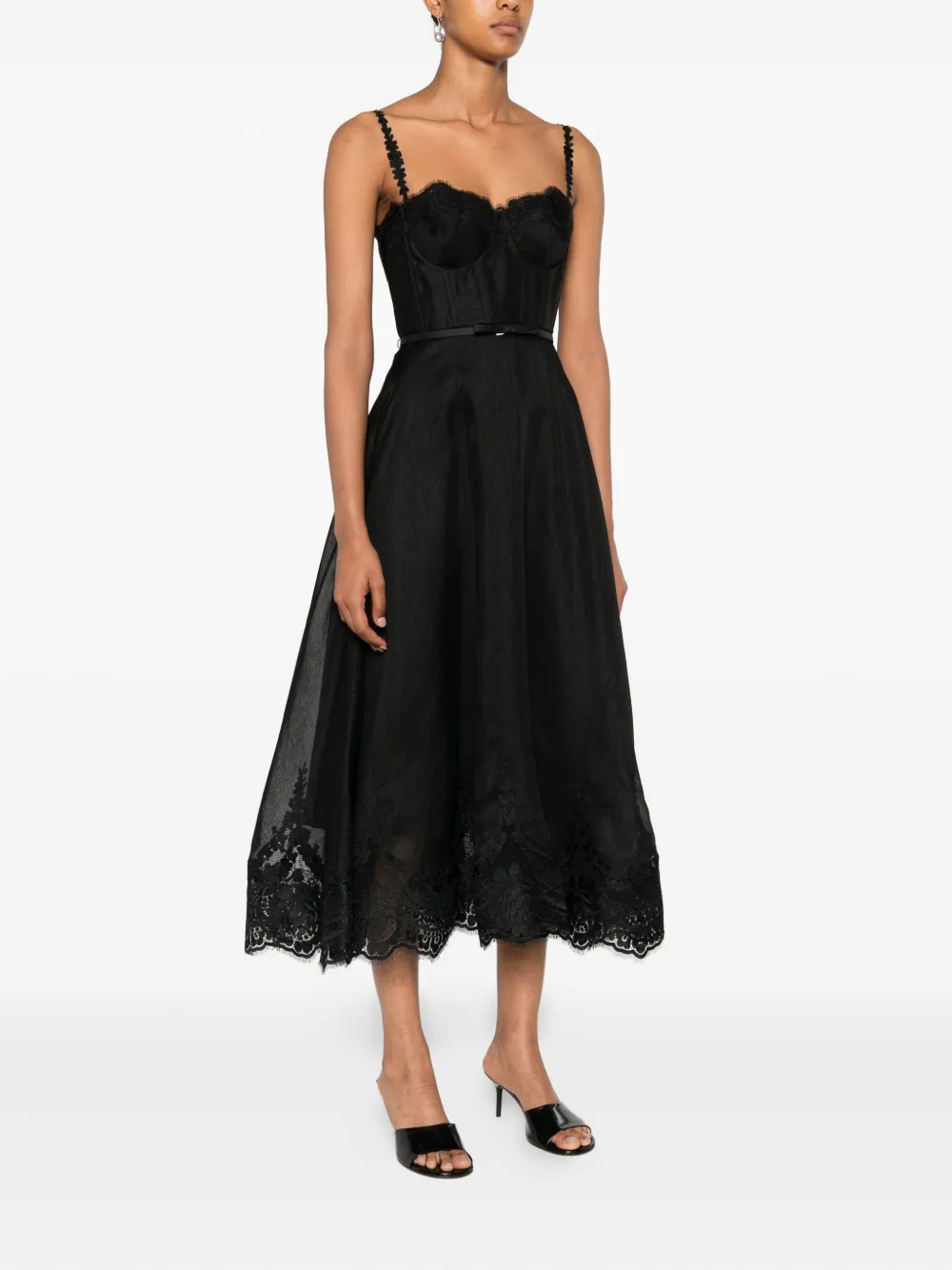 ZIMMERMANN Midi-jurk met afwerking van kant Zwart