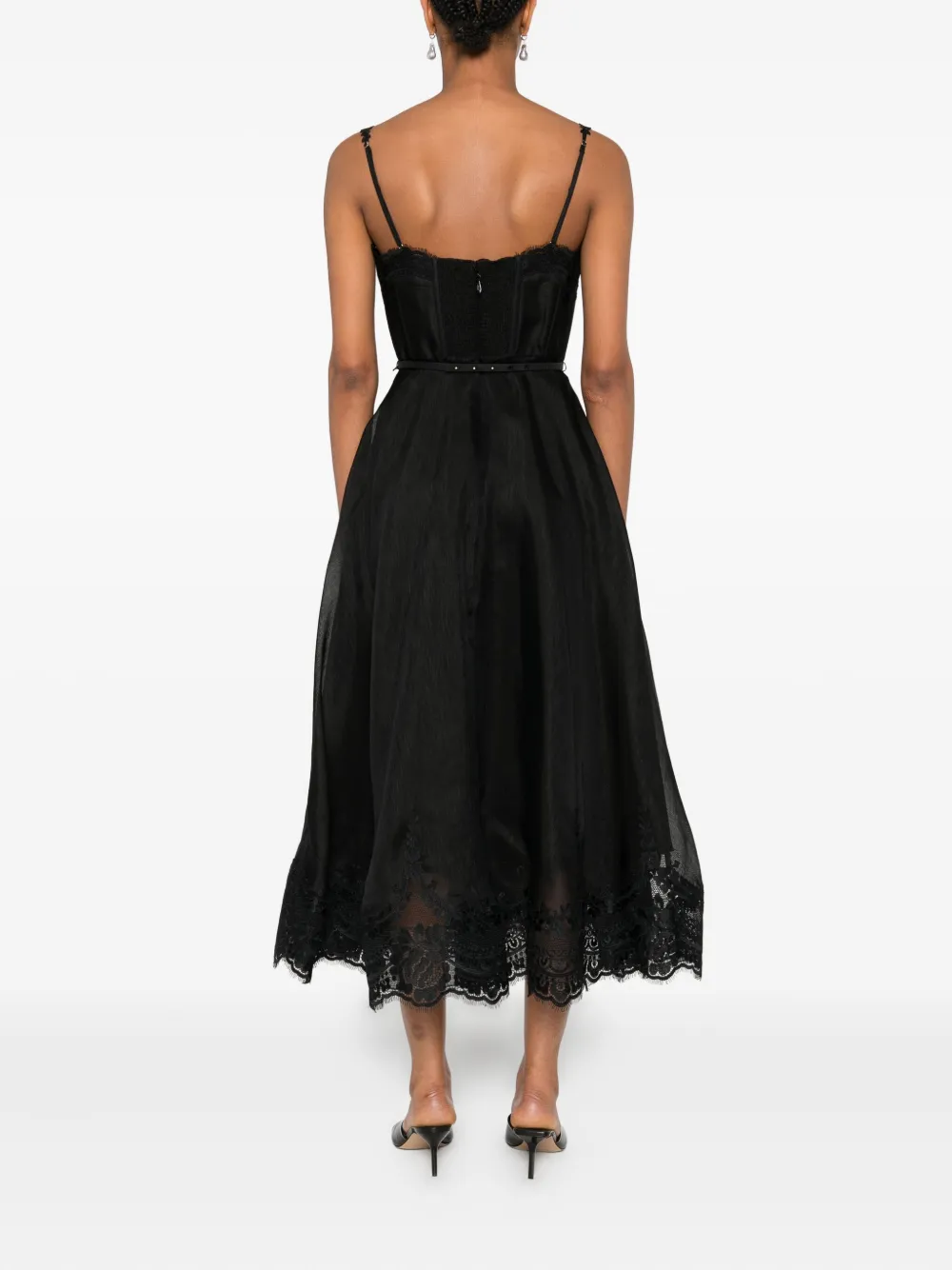 ZIMMERMANN Midi-jurk met afwerking van kant Zwart