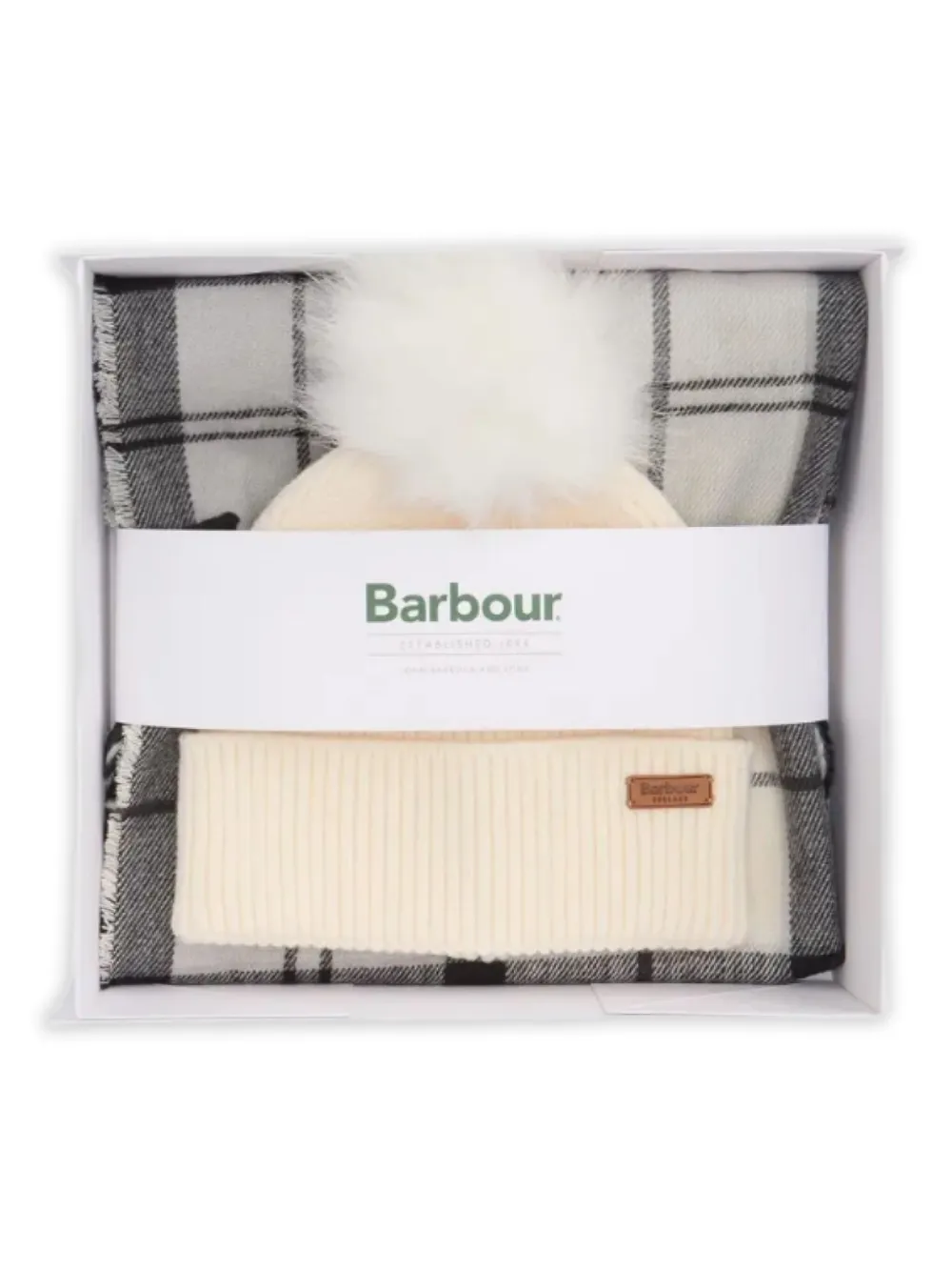 Barbour Geruite sjaal set met franje Beige