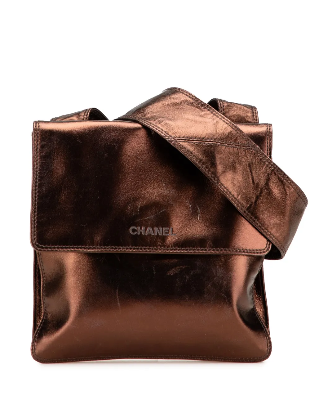 CHANEL Pre-Owned 1997-1999 メタリック ラムスキン フラップ ショルダーバッグ - ブラウン CHANEL Pre-Owned 1997-1999 メタリック ラムスキン フラップ ショルダーバッグ - ブラウン