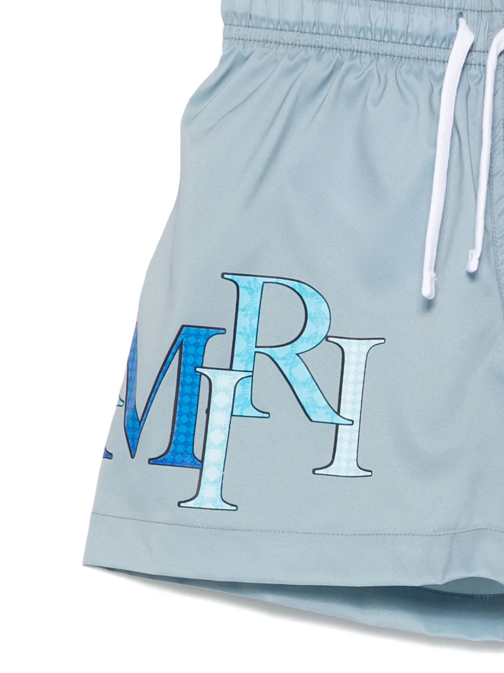 AMIRI KIDS logo-print drawstring swim shorts Blauw