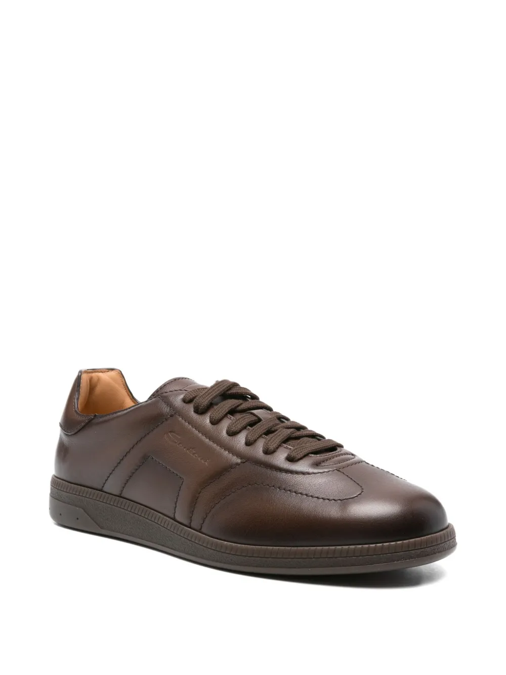Santoni Oly leather lace-up sneakers Brown