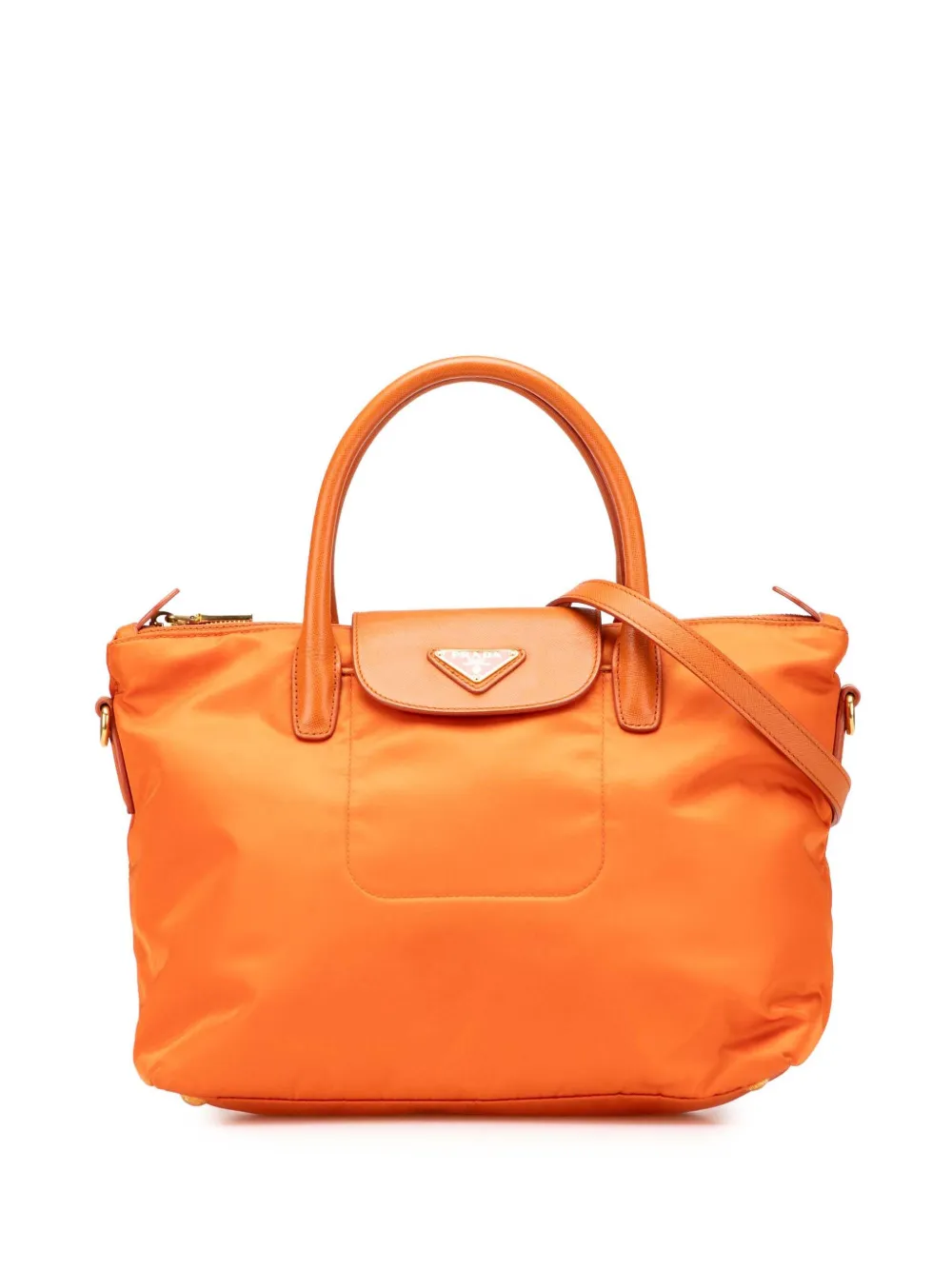 Prada Pre-Owned 2013-2025 Saffiano Trimmed Tessuto satchel - オレンジ Prada Pre-Owned 2013-2025 Saffiano Trimmed Tessuto satchel - オレンジ