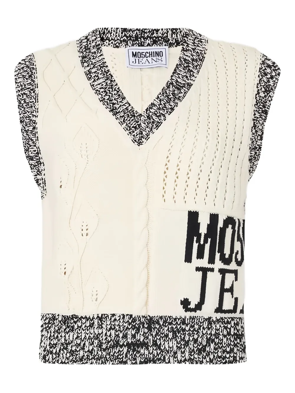 Moschino Cable Knit V-neck Vest In Neutral