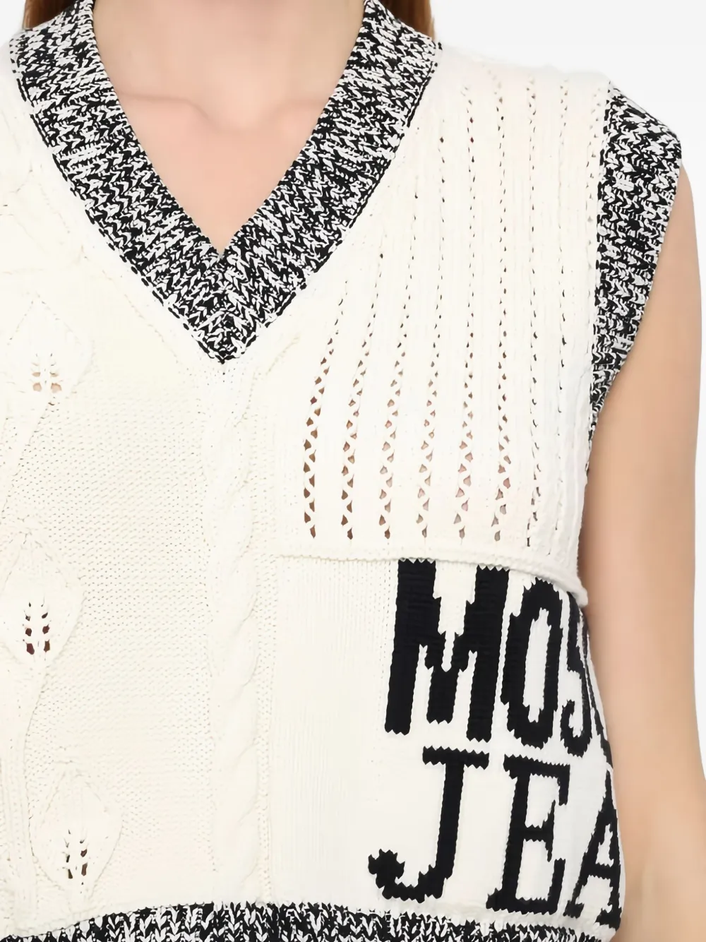 Moschino Cable Knit V-neck Vest In Neutral