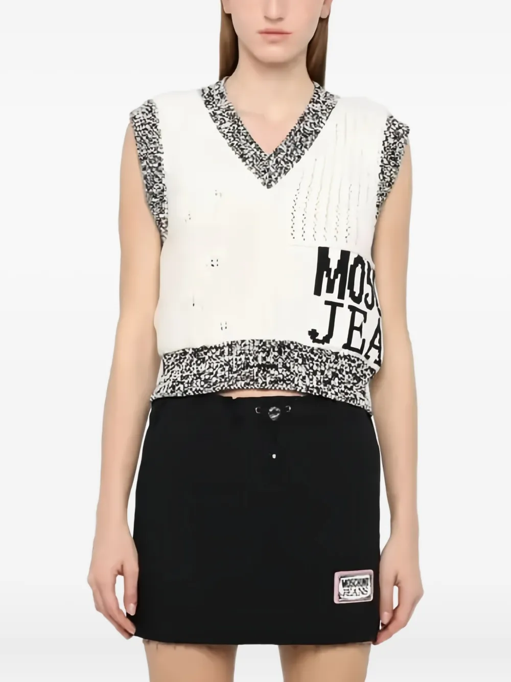 Moschino Cable Knit V-neck Vest In Neutral