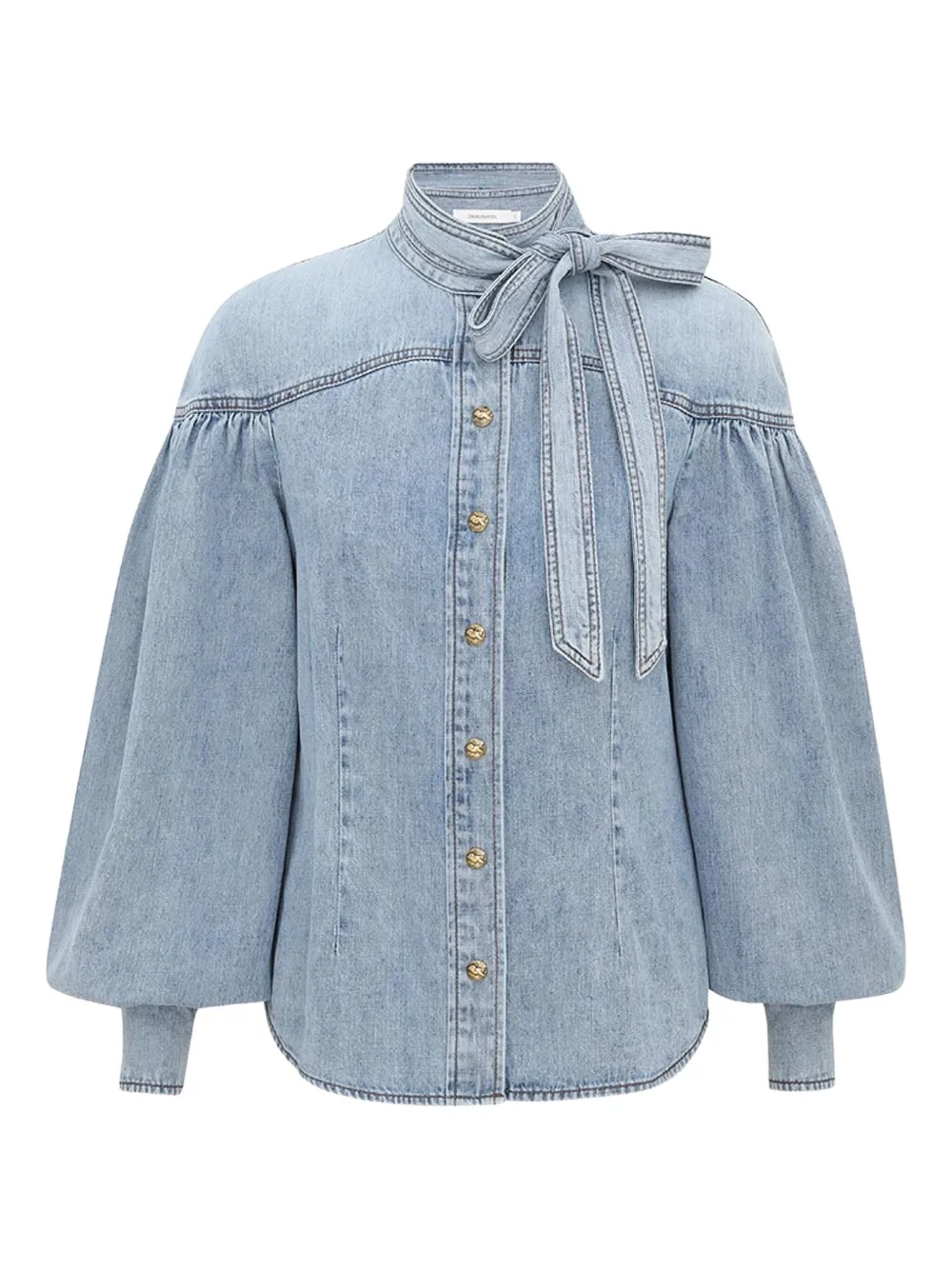 ZIMMERMANN Blouse met ballonmouwen en gestrikte hals Blauw