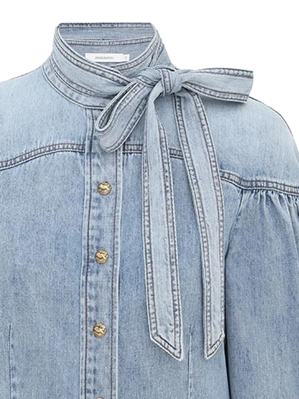 ZIMMERMANN Blouse met ballonmouwen en gestrikte hals - Blauw