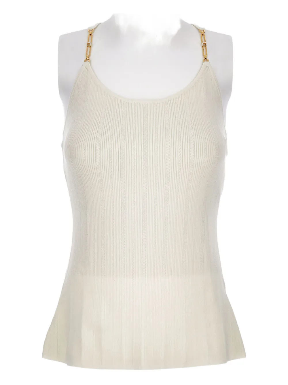Elisabetta Franchi Chain-straps Ribbed Top In Neutral