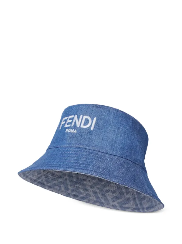 Fendi Kids Denim FF-pattern Bucket Hat | Blue | FARFETCH display picture 3