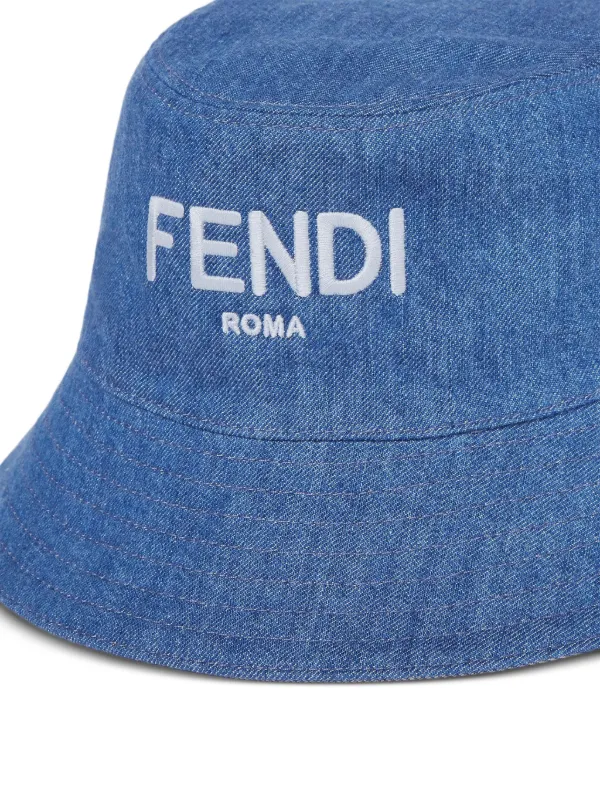 Fendi Kids Denim FF-pattern Bucket Hat | Blue | FARFETCH display picture 3