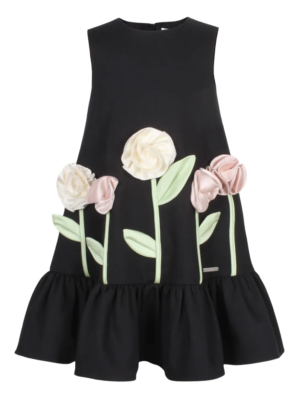 JESSIE AND JAMES KIDS silk-flower ruffled mini dress Zwart