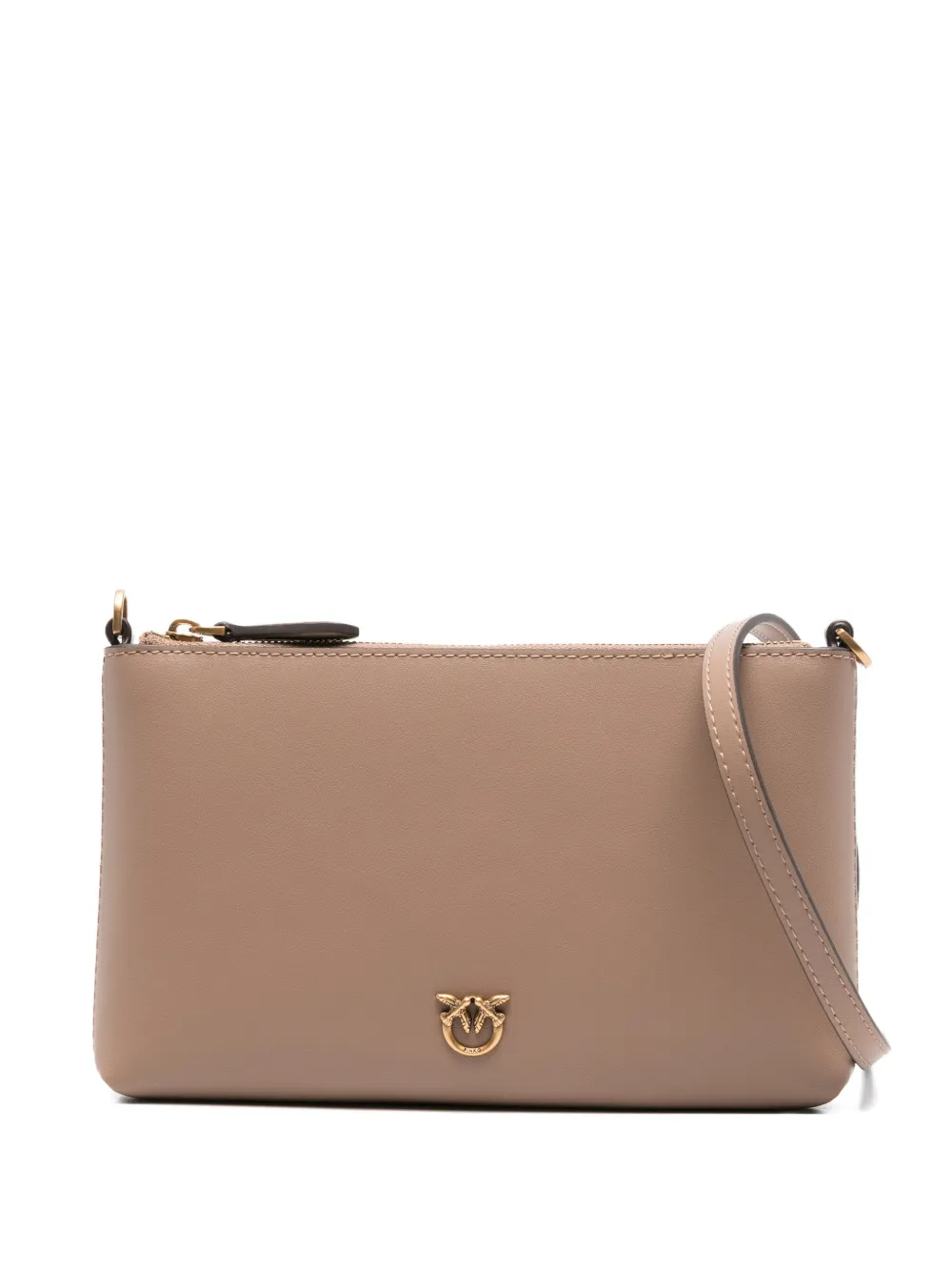 PINKO mini Flat leather cross body bag Beige