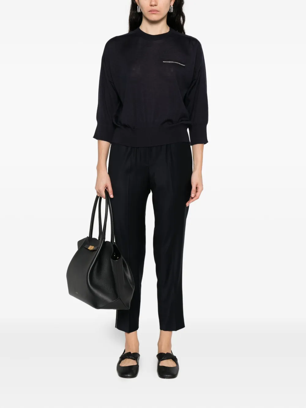 Peserico elastic-waistband side-stripe trousers Blauw