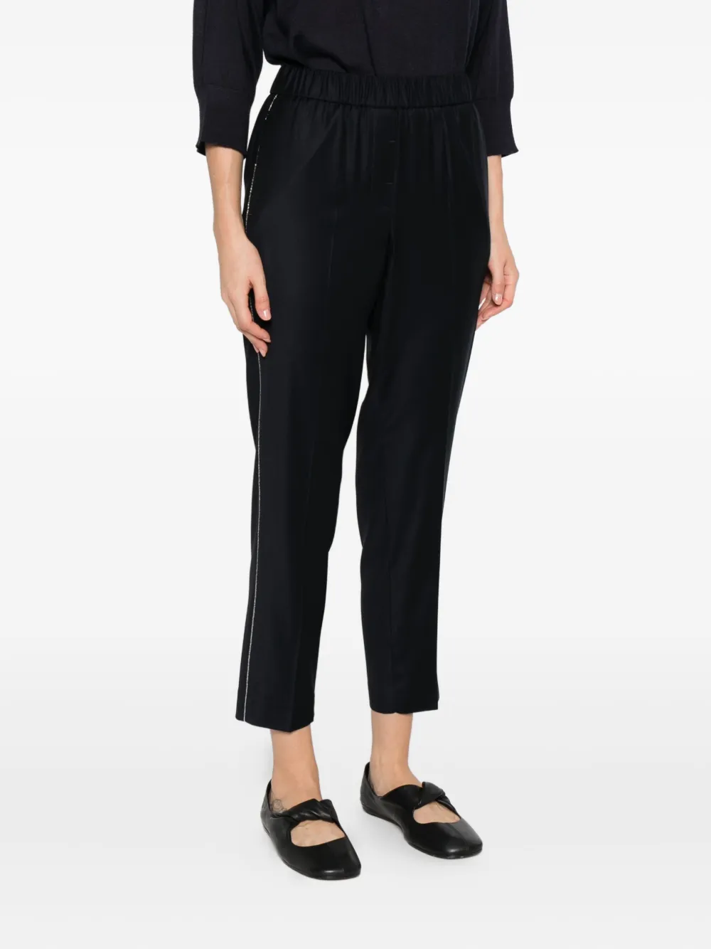 Peserico elastic-waistband side-stripe trousers Blauw