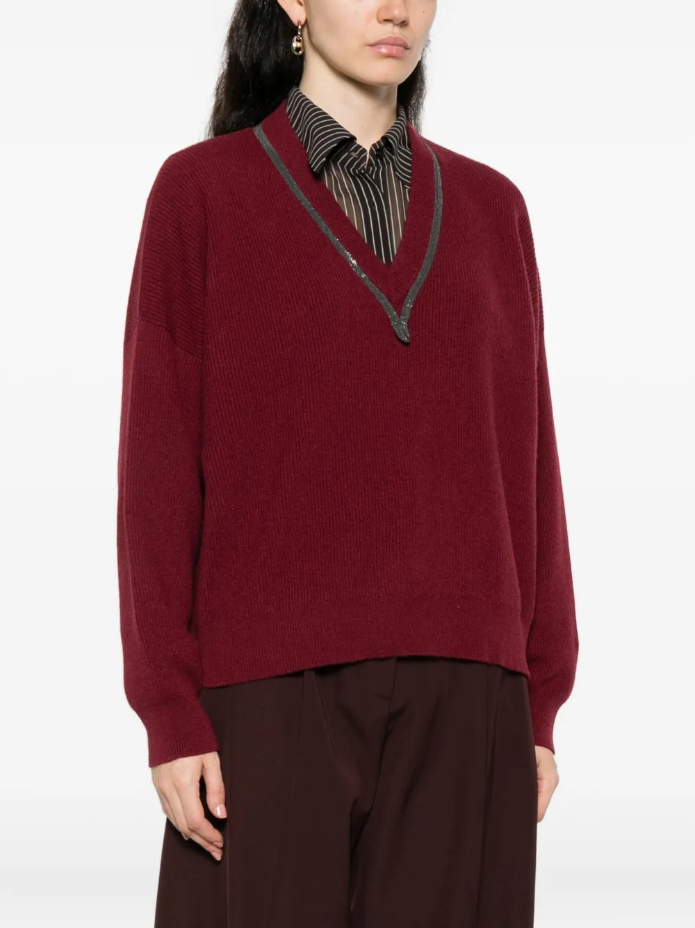 Brunello Cucinelli V-neck Sweater In Burgundy