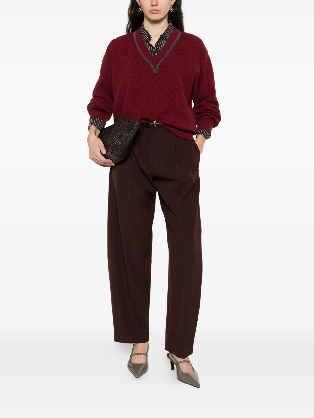 Brunello Cucinelli v-neck sweater Rood
