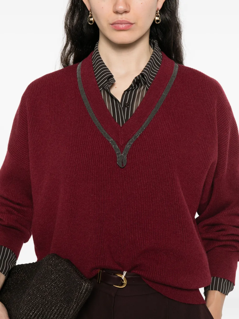 Brunello Cucinelli V-neck Sweater In Burgundy