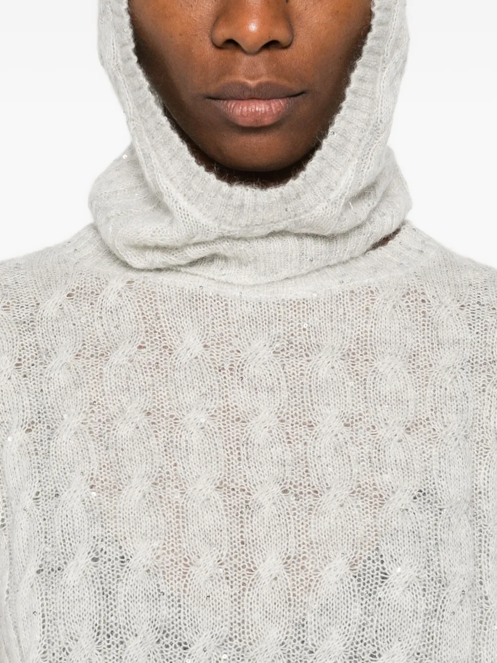 Brunello Cucinelli Cable-knit Sequin-embellished Sweater In Gray