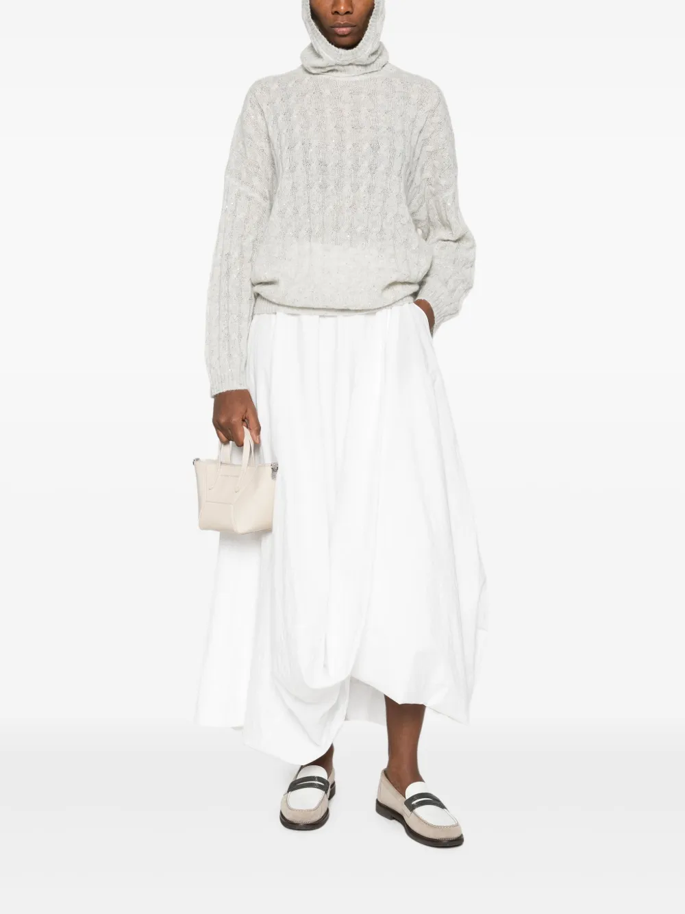 Brunello Cucinelli Cable-knit Sequin-embellished Sweater In Gray