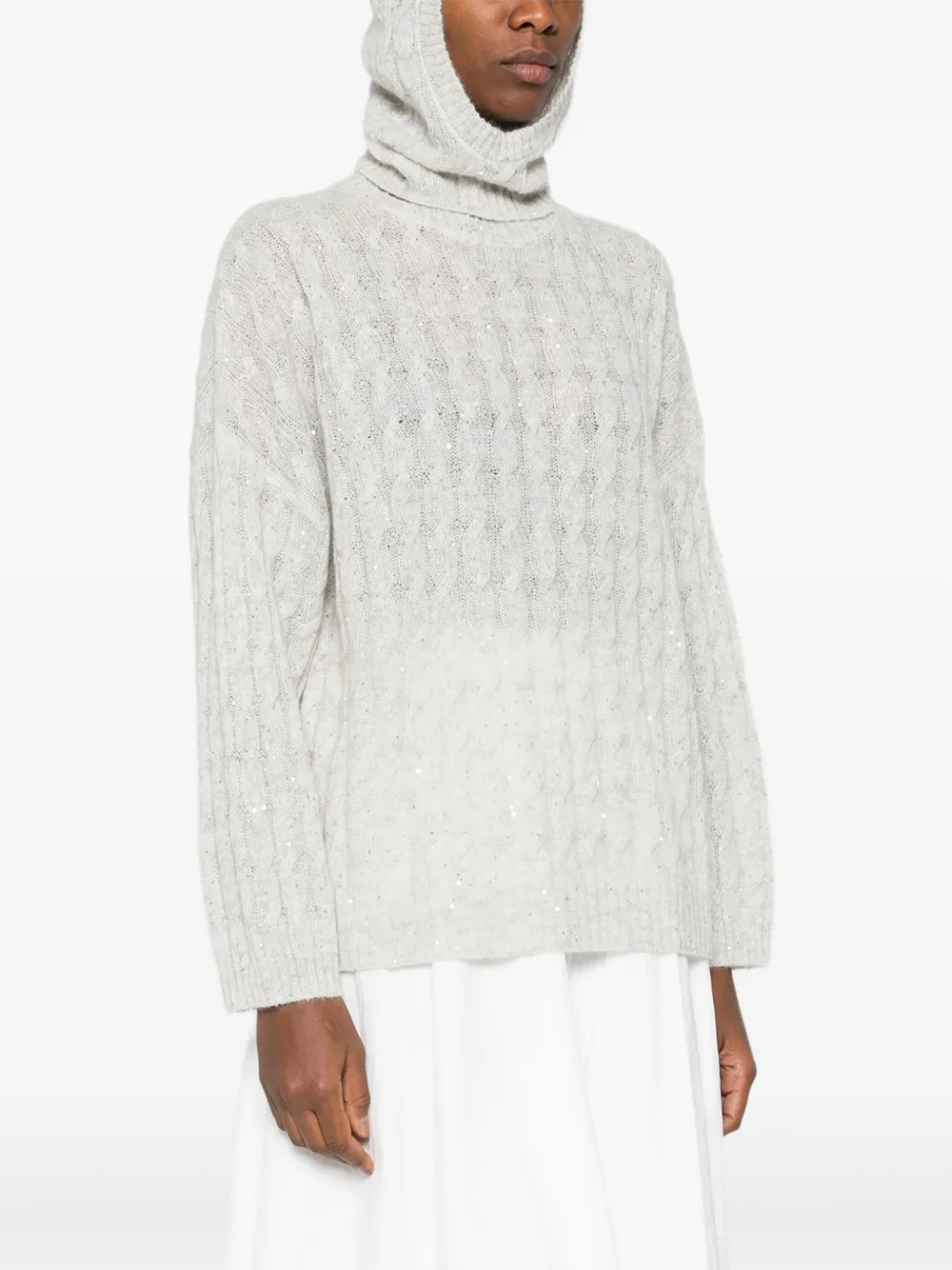 Brunello Cucinelli Cable-knit Sequin-embellished Sweater In Gray